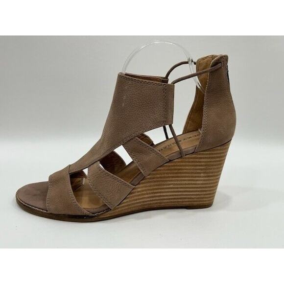 Lucky Brand Womens Joellen Wedge Sandals Open Toe Zip Up Desert Taupe Size 10M - Picture 3 of 12